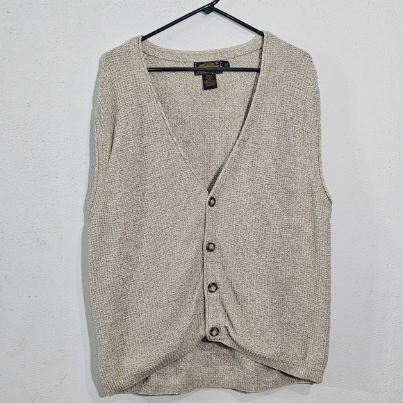 Eddie Bauer Other - Eddie Bauer Men's Tan Cardigan Vest Sz L Mens Cotton Grandpa Bussines Casual